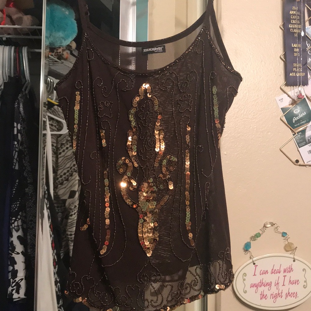 Sequin mesh tank top